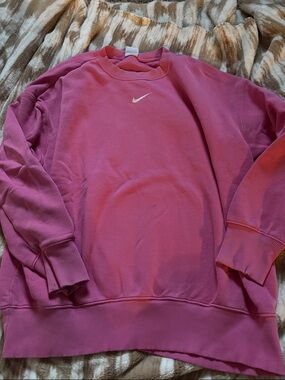 Nike Men's Magenta Crewneck Sweatshirt with White Swoosh